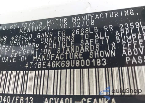 2009 Toyota Camry Se/Le/Xle из США, поврежденный, VIN 4T1BE46K69U800183